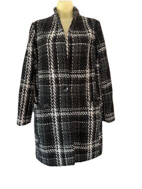 EXPRESS Plaid Tweed Boucle 1 Button Woven Coat Jacket Women Black White  Small